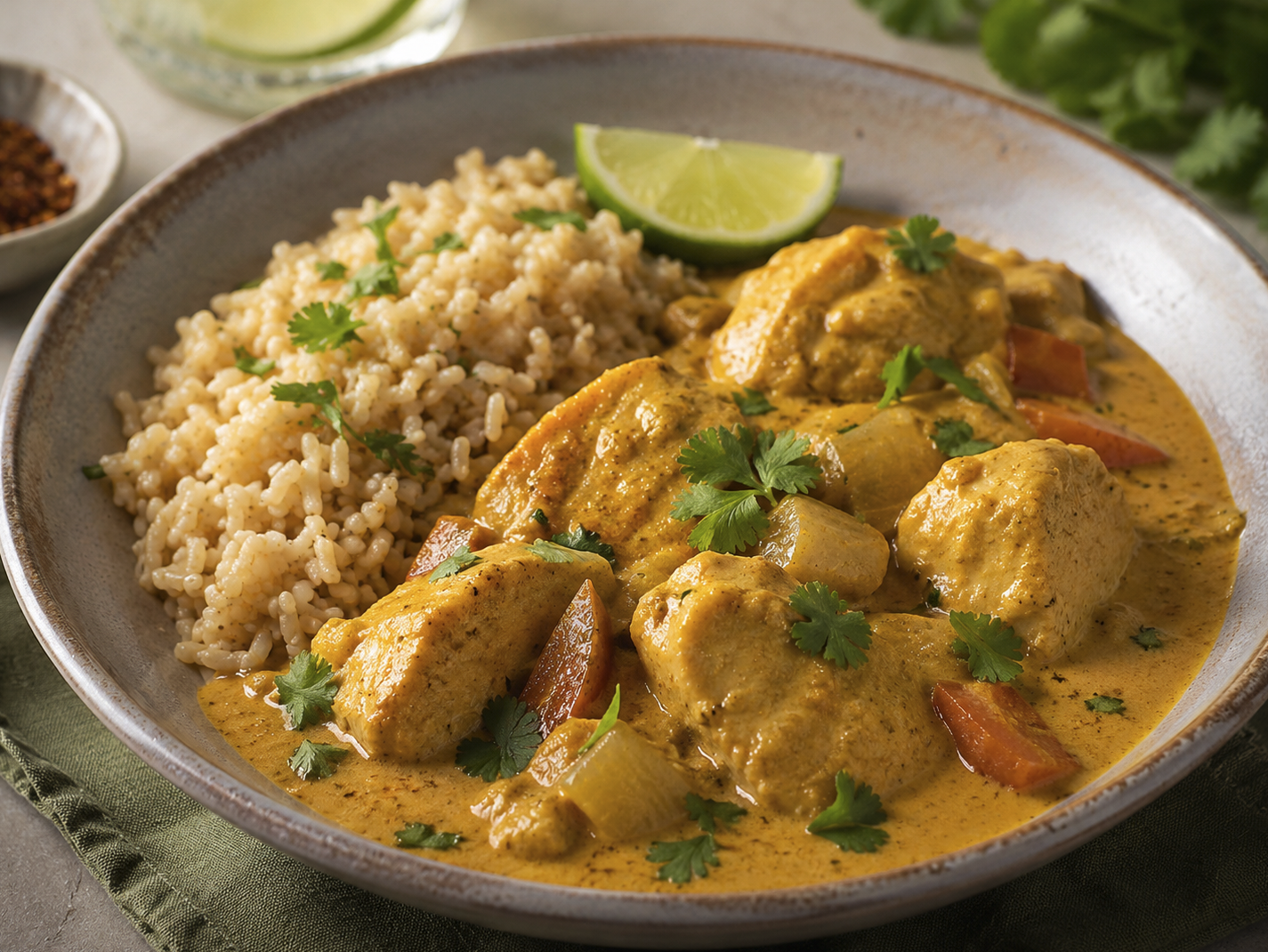 Poulet coco curry & riz complet